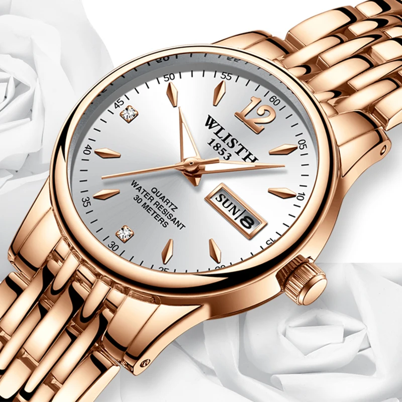 WLISTH Reloj Mujer 2019 женские часы Топ люксовый бренд розовое золото календарная неделя