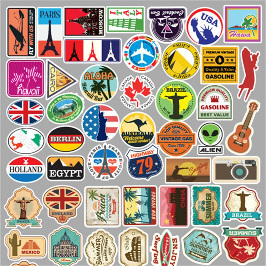 100 шт./компл. Дорожная карта страна Известный логотип ПВХ водонепроницаемые