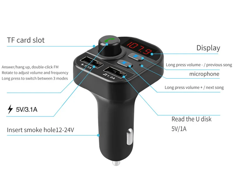 JaJaBor беспроводной fm-передатчик Bluetooth Carkit Hands Free стерео A2DP автомобильный музыкальный MP3 плеер Поддержка TF карты U диск воспроизведения