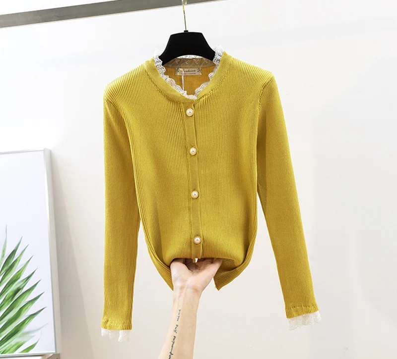 Yellow 194 GIGOGOU, женский кардиган, свитер,, весна-осень, v-образный вырез, милая куртка для девочек, шнуровка, пэчворк, открытый кардиган, милый кардиган, femini - Цвет: Yellow 194
