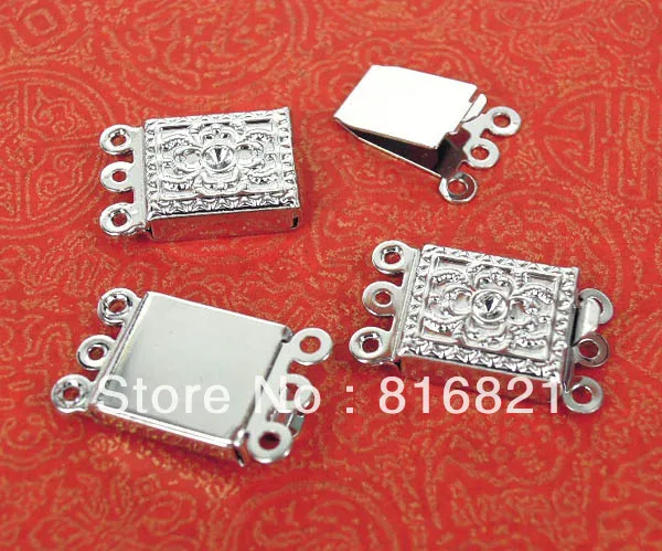 

New Silver tone Bracelet Necklace Insert Clasps 3 Strands Necklace Metal Box Clasps Connectors Jewelry Making Findings Wholesale