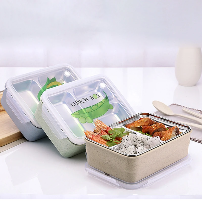 Портативный японский Ланч бокс Bento с 3 ячейками набор чайных ложек вилка стальные