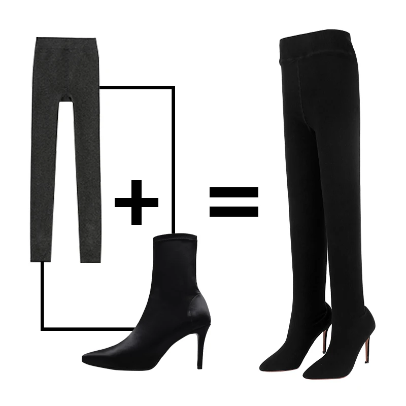 Сапоги леггинсы женские эластичные на шпильке 2 в 1|Ботфорты| |