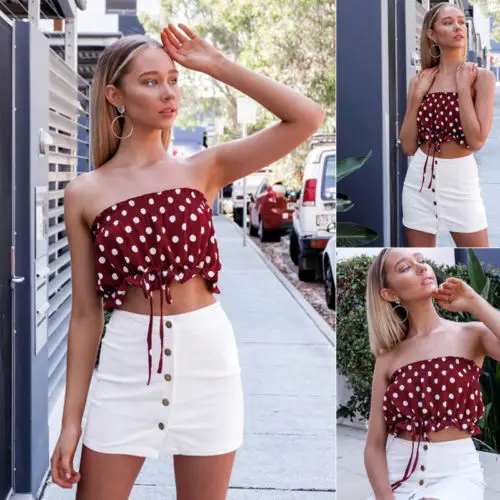 Новинка 2018 летние женские короткие топы с открытыми плечами в горошек без