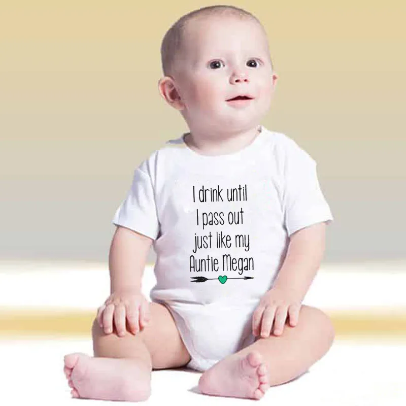 DERMSPE Newborn Boy Girl Short Sleeve Letter I Drink Until Pass Out Just Like My Aunt Megan Cute Cotton Romper Baby Clothes | Детская