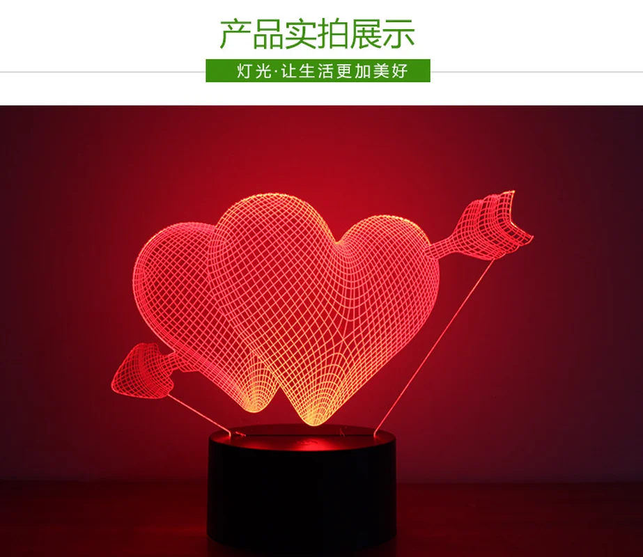 Амур стрелка через сердце 3D Holograma USB Luzde светодиодный потолочный светильник для