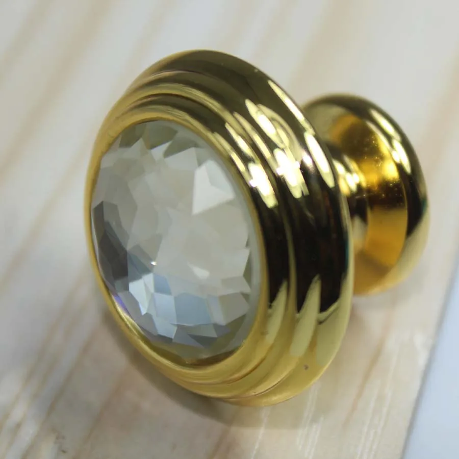 

32mm fashion deluxe modern furniture knobs k9 tranparent crystal drawer cabinet knobs gold dresser cupboard door handles pulls