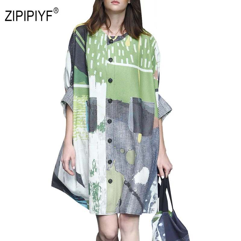 

Подиумные модные платья для женщин с О-образным вырезом, свободное короткое платье в стиле ретро, однобортное элегантное цветное платье для...