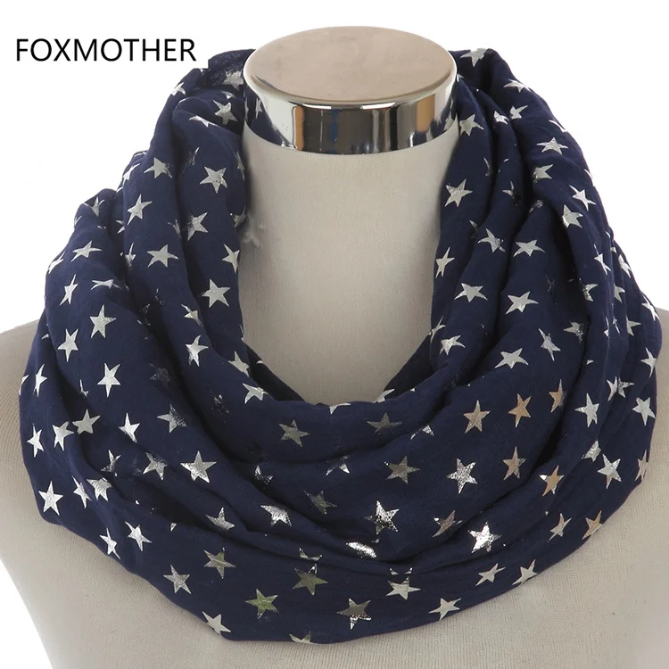 Женские блестящая Бронзовая звезда FOXMOTHER серебристые черные синие серые шарфы со