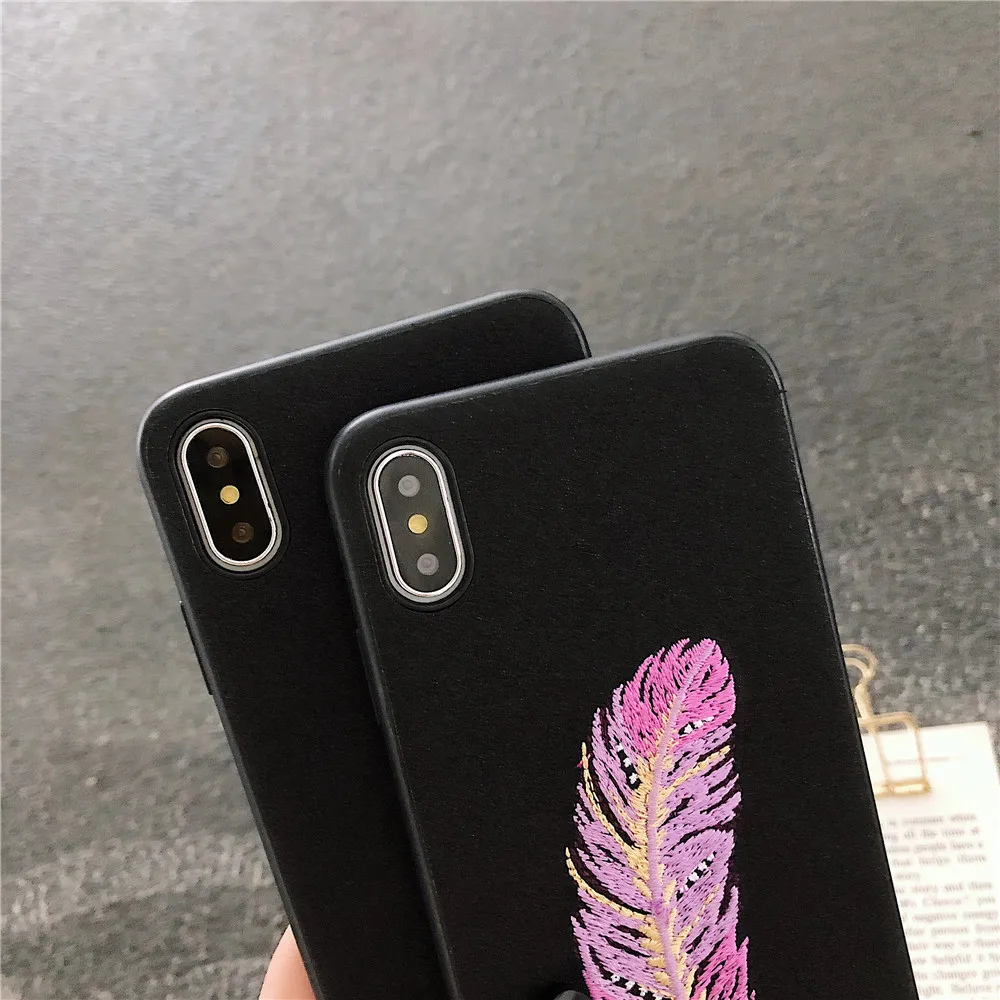 Вышитый Синий чехол для телефона с перьями Apple iPhone 7 Plus XS винтажные чехлы 6 6s 8 X MAX XR