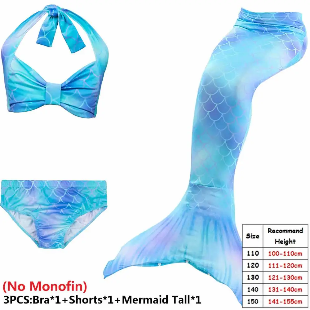 3pcs NO Monofin Лидер продаж, детский купальный костюм для девочек с хвостом русалки, купальный костюм бикини, купальный костюм, платье для девочек С флиппером, монокини для плавания - Цвет: 3pcs NO Monofin