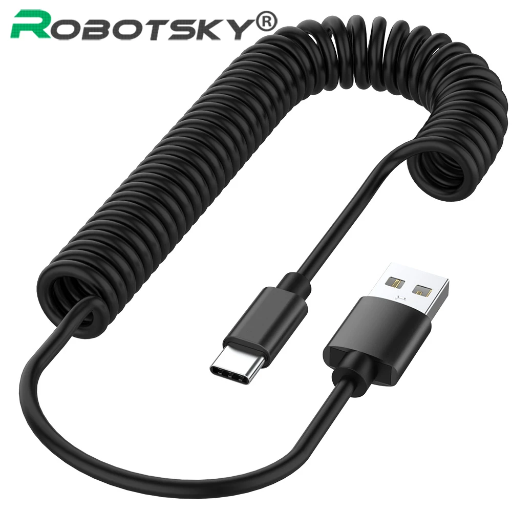 Robotsky 2.4A пружинный usb type C usb-c кабель передачи данных для быстрой зарядки пружинный Синхронизация USB Кабель зарядного устройства для XiaoMi huawei Letv смартфон