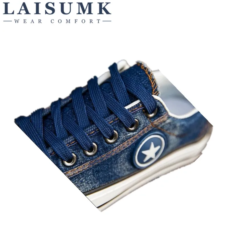 LAISUMK/; женская повседневная обувь; новые парусиновые кроссовки из джинсовой ткани; модная обувь на плоской подошве со звездами; tenis feminino; Размеры 35-44