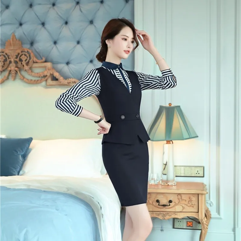 

Formal Women Business Suits With 2 Piece Set Blouses And Dress For Ladies Office Work Wear Blazers Dress Sets Plus Size