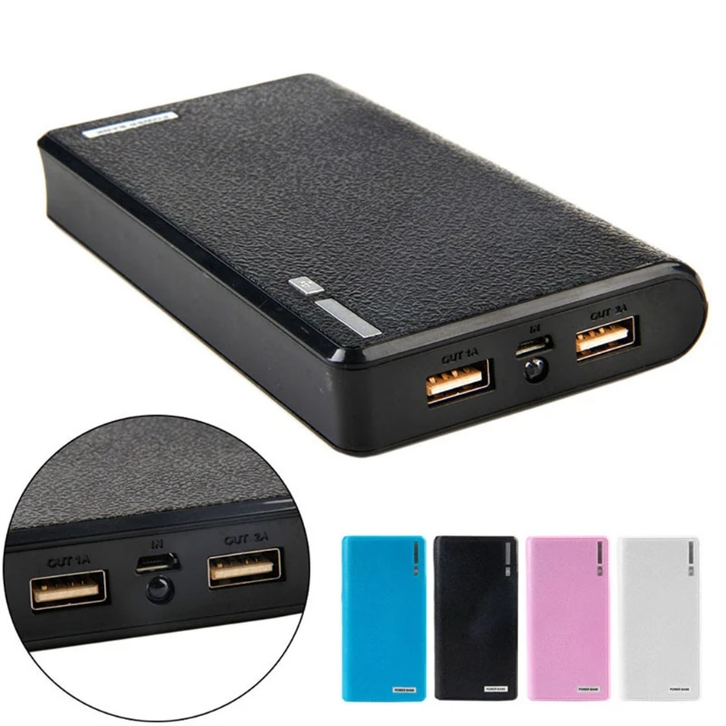 

Мощность банка Box Dual USB Мощность банка 6x18650 внешнего резервного Батарея Зарядное устройство коробка чехол для телефона черного цвета
