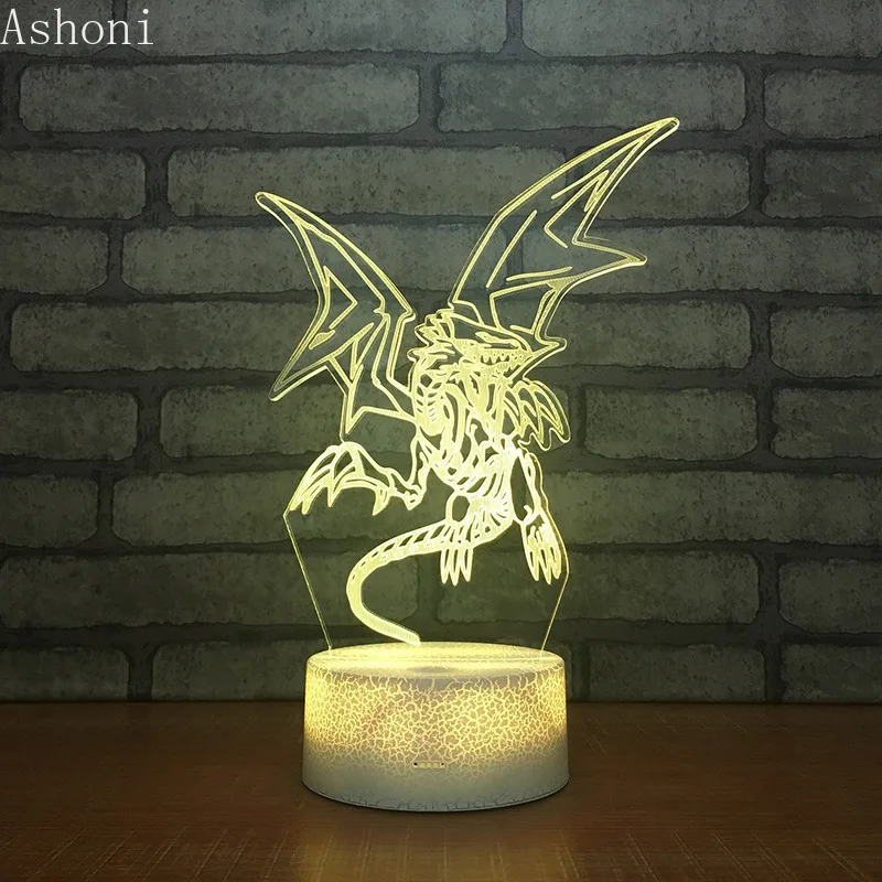 3D настольная лампа Yu Gi Oh с голубыми глазами и белым драконом сенсорное управление