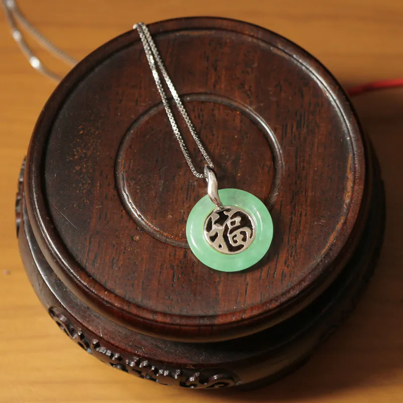 Китайский символ для счастливого ожерелья с кулоном женщин серебро 925 пробы