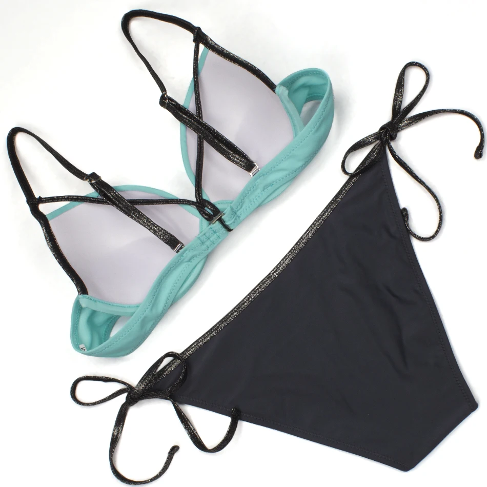 Женское бикини с пуш апом ESSV сексуальное перекрещенными завязками на шее пляжный