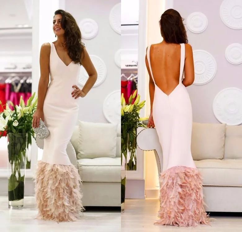 Abendkleider Сексуальная спинки Русалка Вечерние платья с перьями юбка глубоким