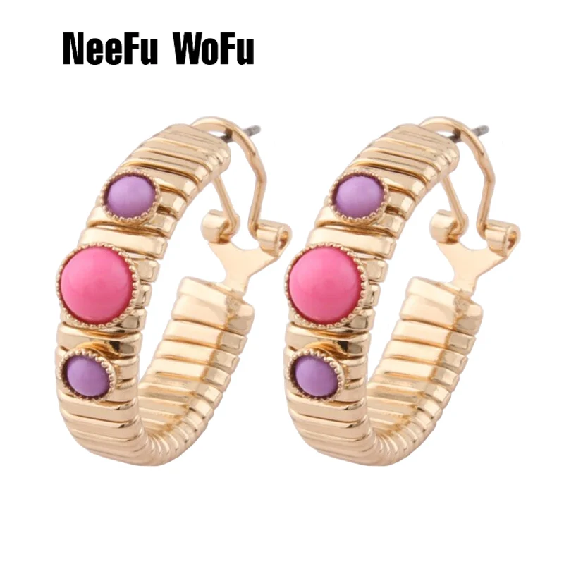Серьги кольца NeeFu WoFu весенние серьги металлические большие в стиле ретро с камнем