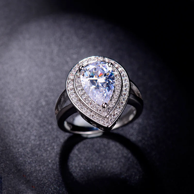 Женское кольцо с фианитом в виде капли воды R053|finger ring|ring forrings for fingers |