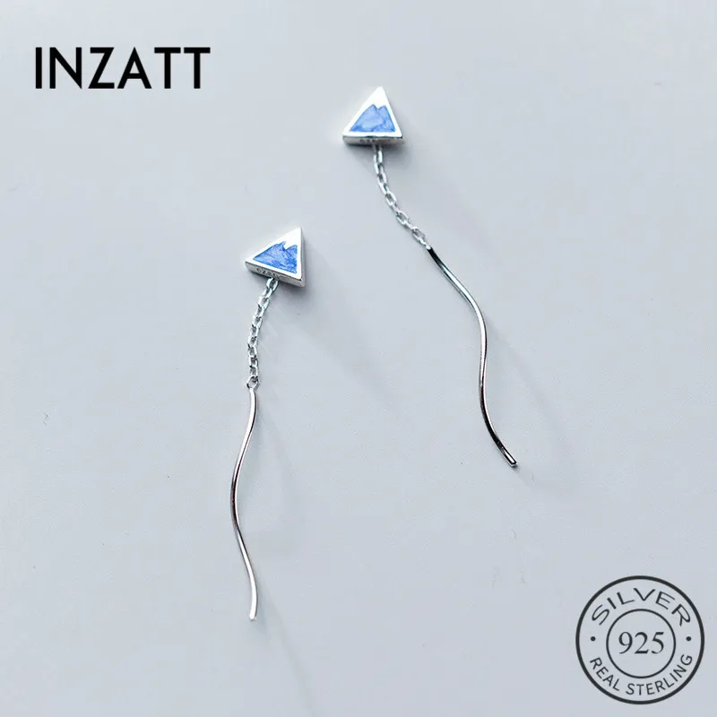 INZATT, настоящее 925 пробы, серебряные, богемные, синие, эмалированные, треугольные, элегантные, с кисточками, висячие серьги, для женщин, вечерние, модные ювелирные изделия