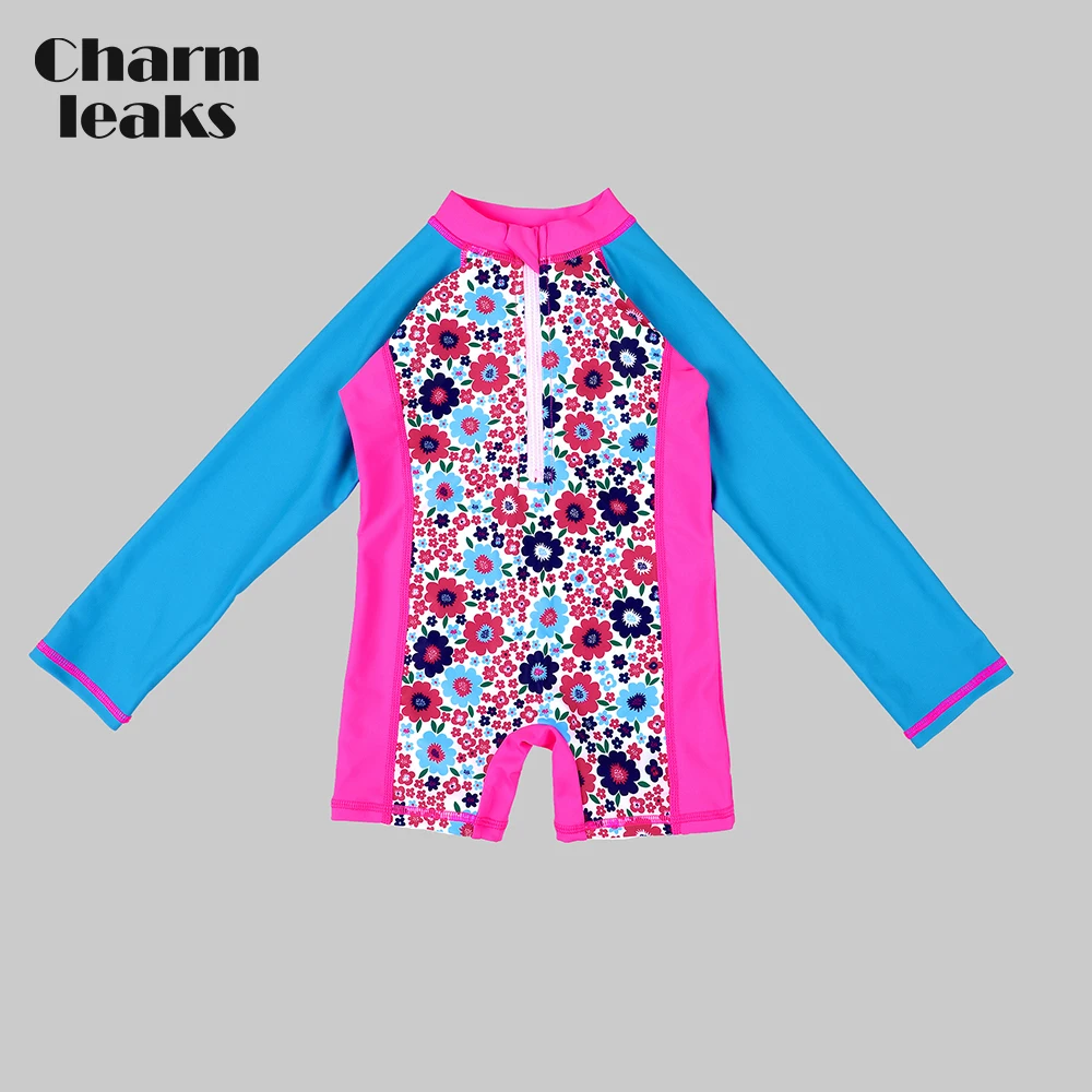 

Charmleaks One-Piece Baby Girl's Swimwear Kids Rashguard Swimsuit Child Long Sleeve Rash Guard UPF 50+ Beach Wear