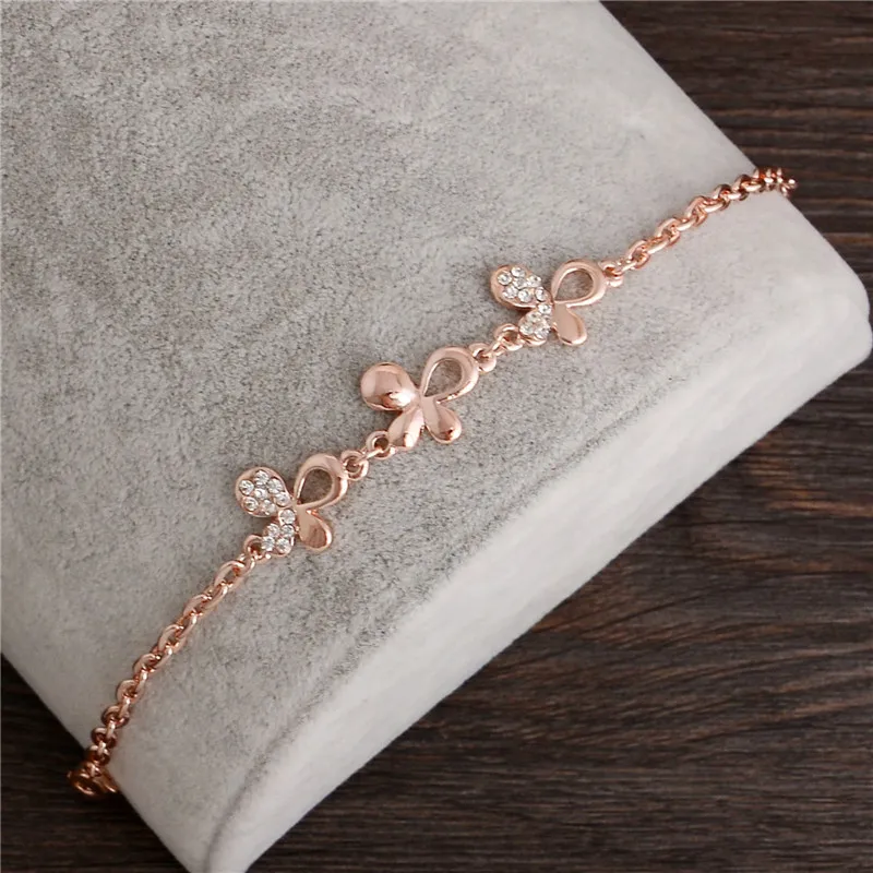 New Fashion Simple Rhinestone Hollow Butterfly Rose Gold Link Chain Bracelet Bangle Jewelry for women | Украшения и аксессуары