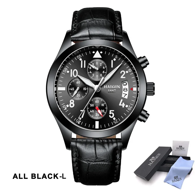 All Black L HAIQIN Reloj hombres спортивные мужские s часы лучший бренд класса люкс Мужские кварцевые наручные часы мужские водонепроницаемые relogio masculino новые - Цвет: All Black L