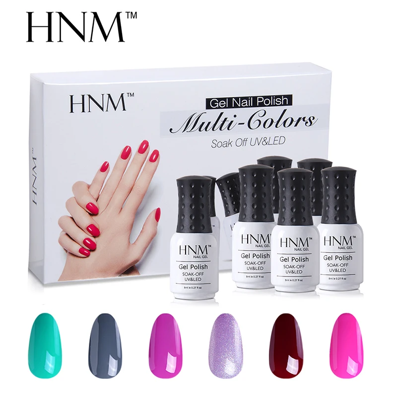 HNM, 6 шт./лот, Гель-лак, 10 серий, 1 шт., 8 мл, Полупостоянный маникюр, УФ-гель для ногтей, отмачиваемый, сделай сам, набор, Гель-лак, набор для полировки ногтей