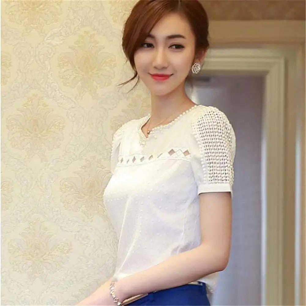 Модные летние Для женщин блузки тропический Blusa кружева короткий рукав Футболка