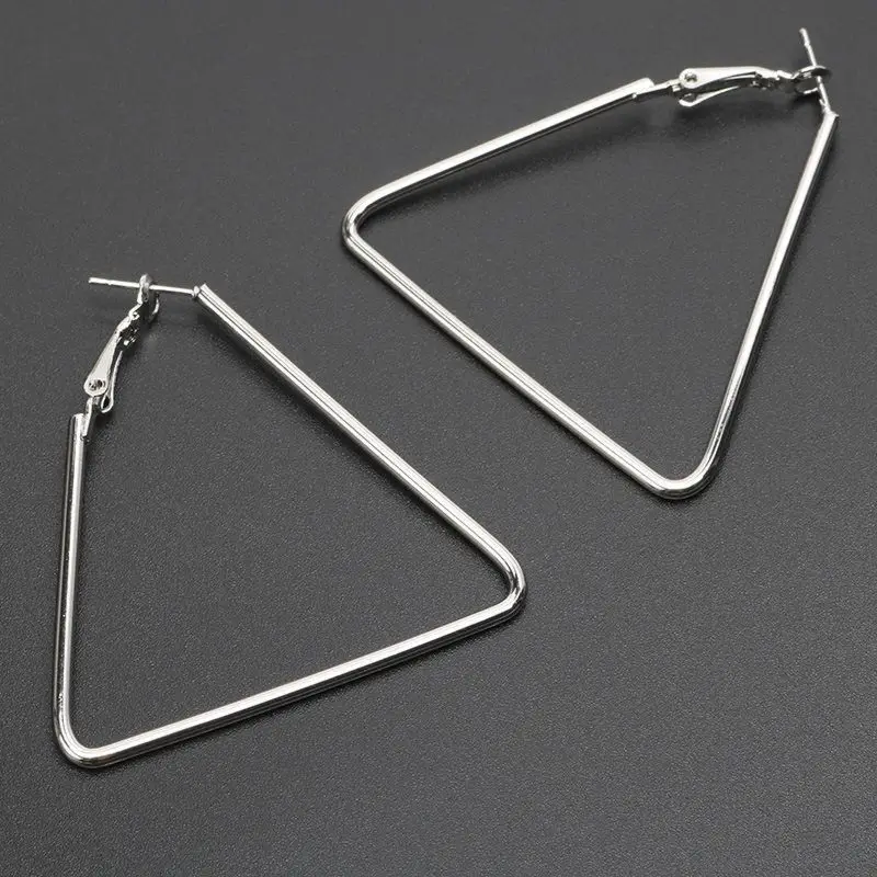 08 Silver Triangle Модные, диаметр 50 мм, золото, серебро, элегантные, геометрическая форма, металл, большой круг, гладкие, большие, круглые серьги-кольца для женщин, Сексуальные Ювелирные изделия - Окраска металла: 08 Silver Triangle