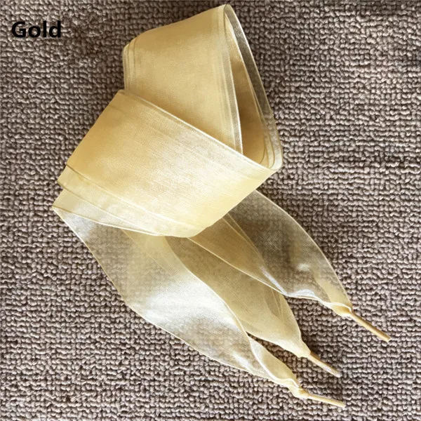 Gold 4 см широкие шнурки из органзы, прозрачные шифоновые кружевные плоские шелковые шнурки с большим бантом, широкие шнурки для спорта и отдыха - Цвет: Gold