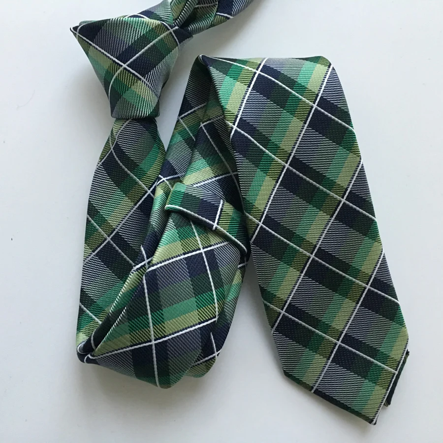 Модный Узкий галстук зеленый плед высококачественный тканый для молодых мужчин |