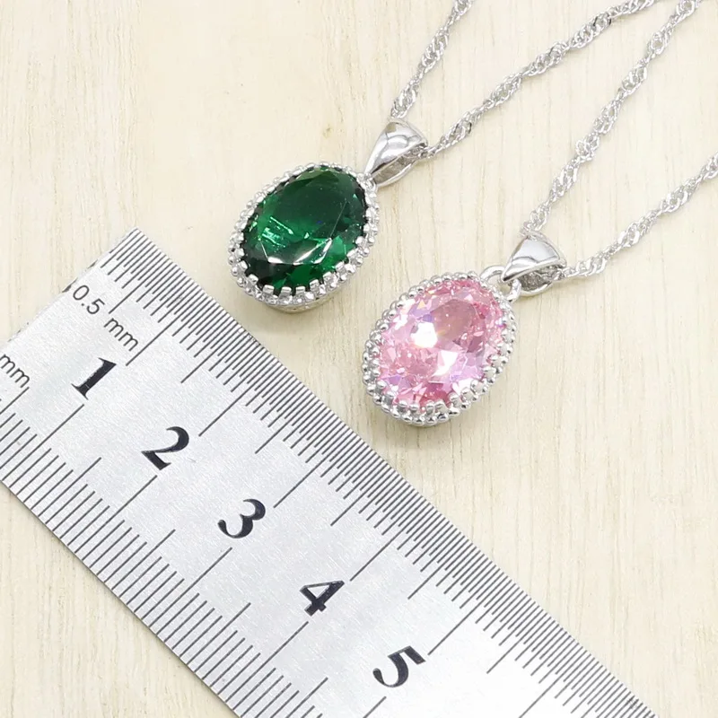 Blue White Opal Green Pink Zirocnia 925 Silver Necklace Pendant For Women 4 colors Gift Jewelry