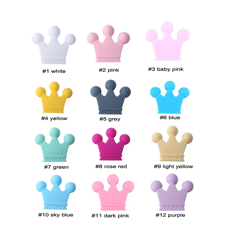 

XCQGH 10PCS New Silicone Crown Loose beads Teether Multi-color DIY Necklace Beads Pacifier Chain Beads Food Grade Baby Teether