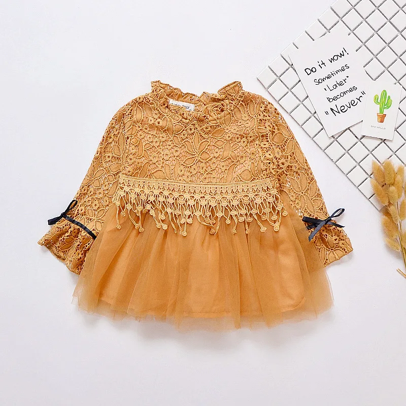 Dfxd/2018 Весна Новая мода длинными расклешенными рукавами Кружево платье принцессы