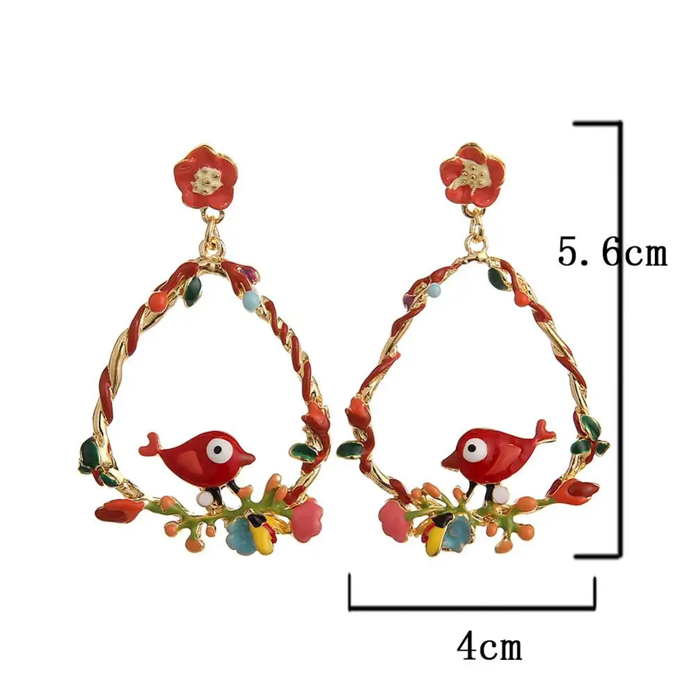 Новые корейские модные женские серьги 2019 висячие для влюбленных птиц цветов на