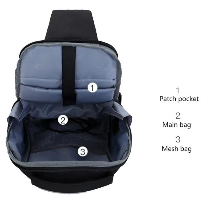 Men’s Simple Casual Style Outdoor Sports Shoulder Bags Multifunction Large Capacity USB Charging Waterproof Chest Bag