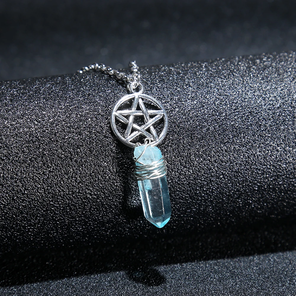 Подвеска Wicca с подвеской Aura Quartz ожерелье из грубого камня кристалл сырье цепью 70