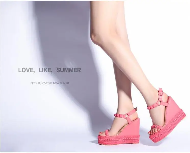 XGRAVITY Rivets Design Footwear High Heel Platform Wedge Sandals Elegant Princess Woman Summer Sexy Ladies Party Shoes A157