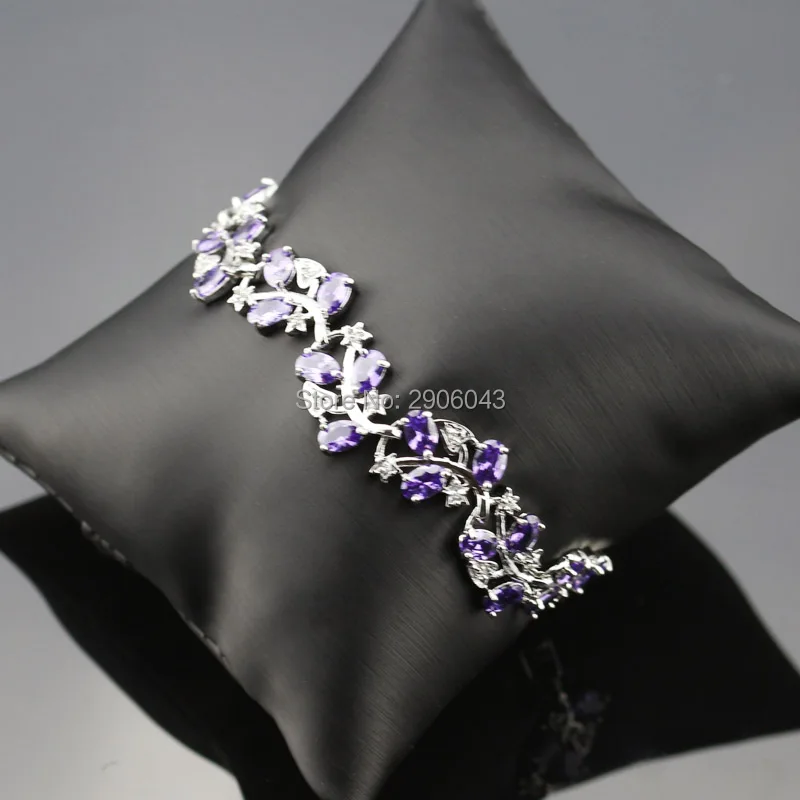 Exquisite Silver Color Jewelry Sets For Women Purple zircon Necklace/Earrings/Ring/Bracelet Crystal Set Bjs02-002-02 | Украшения и