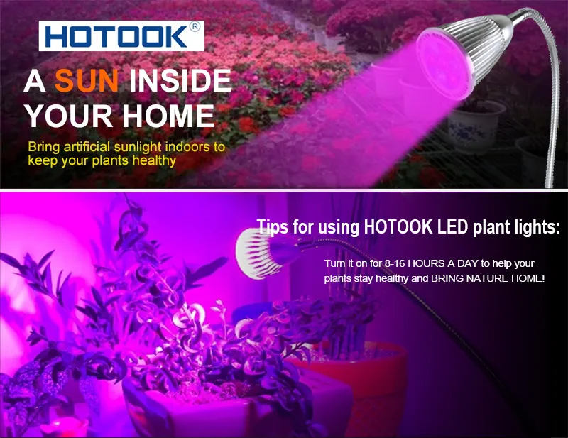 HOTOOK Светодиодные лампы для выращивания растений DIY 7W с гибким кронштейном и зажимом для стола для комнатных растений и цветов.