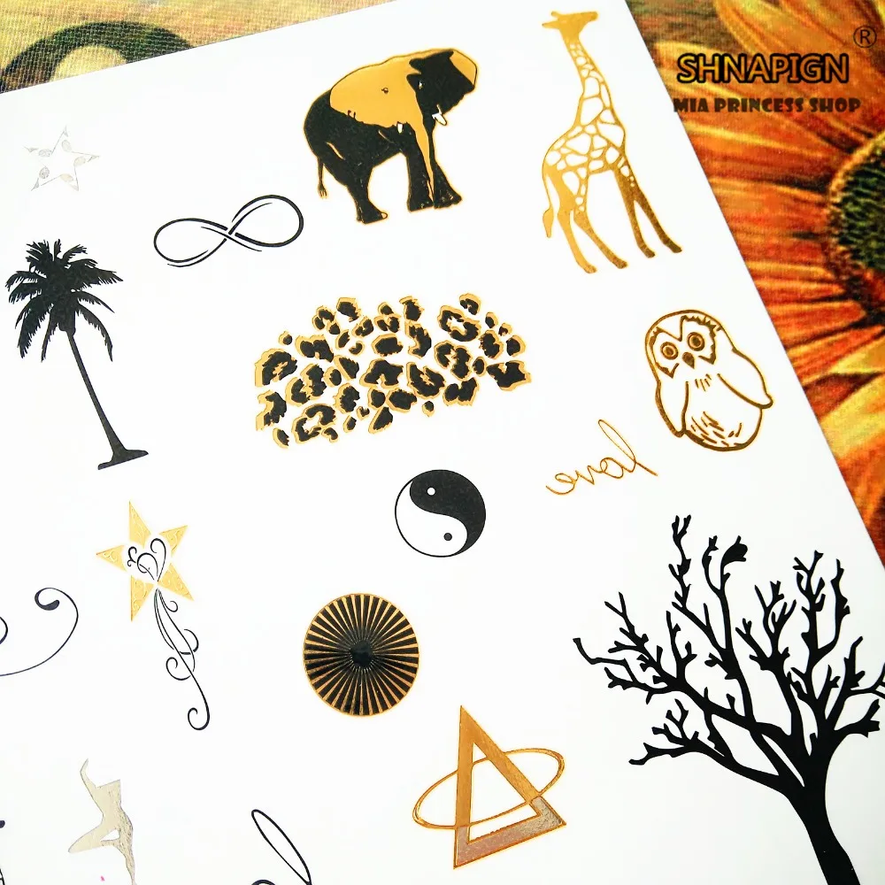 SHNAPIGN 24 стиля Временные татуировки боди арт Zoo с золотым оленем пингвином дизайн
