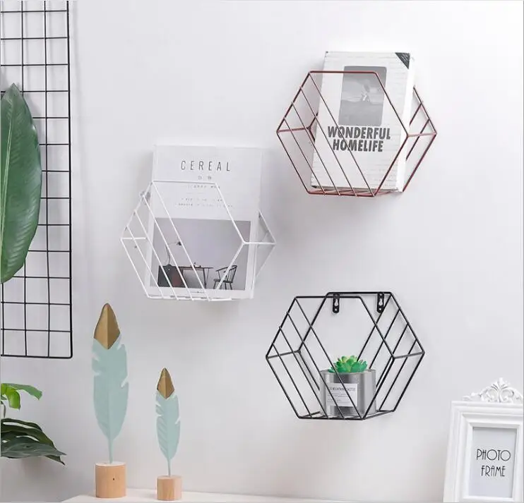 Металлическая настенная полка в форме Шестиугольника маленького размера