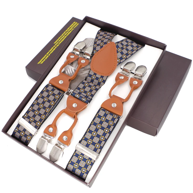 Мужские подтяжки в полоску винтажные из кожи регулируемые с 6 клипсами модная