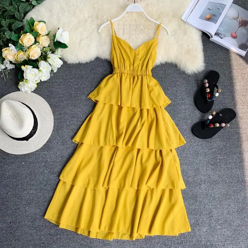 Женское бальное платье на бретельках однотонные многоуровневые платья с