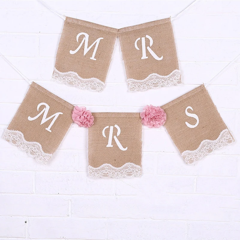 1.5 м натурального джута реквизит для фотосессии Mr& Mrs Винтаж Вымпел мешковины овсянка баннер Свадебные деревенский партии украшения флаг события поставки