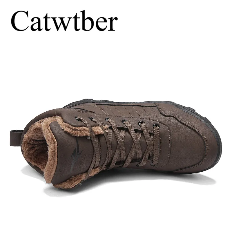 Catwtber новая уличная Мужская зимняя обувь модные плюшевые меховые кожаные зимние