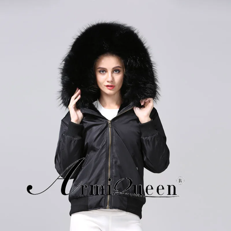 

2018 Domeir Factory Selling Black Bomber Furs Coat New Collection Raccoon Collar Short Bombers Wear